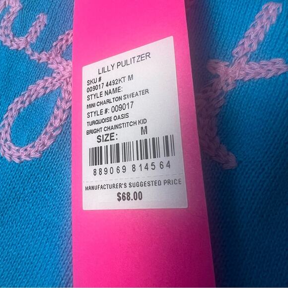 Lilly Pulitzer NWT girls M Mini Charlton Sweater Turquoise Oasis - Picture 5 of 6